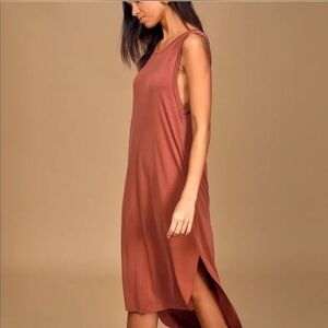 LUSH Midnight Lady Washed Red Midi Dress Sz M High-Low Hem Model Blend